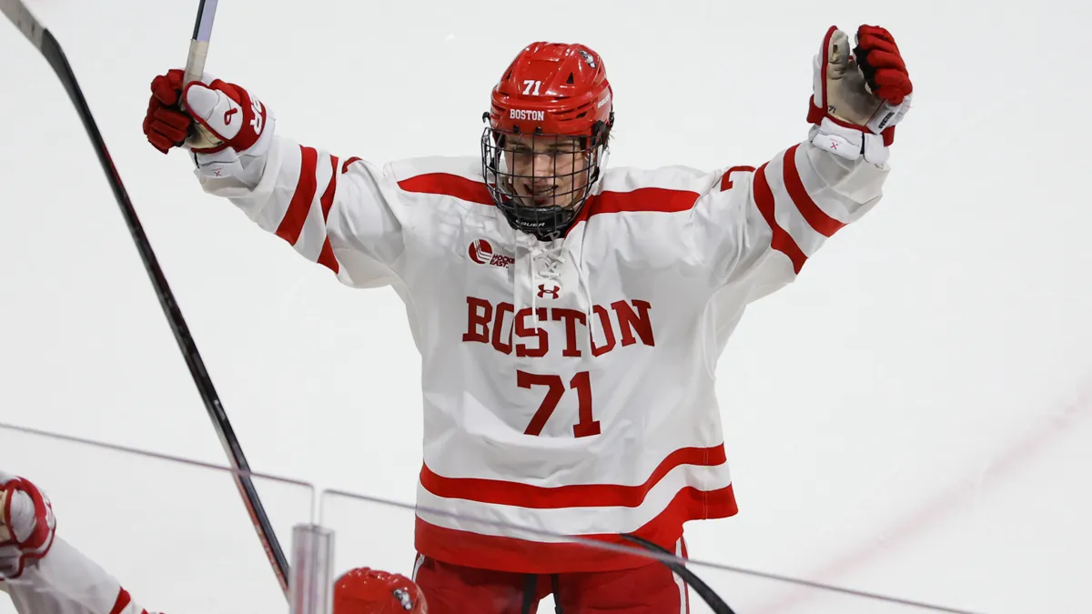 Macklin Celebrini Celebrating Getty