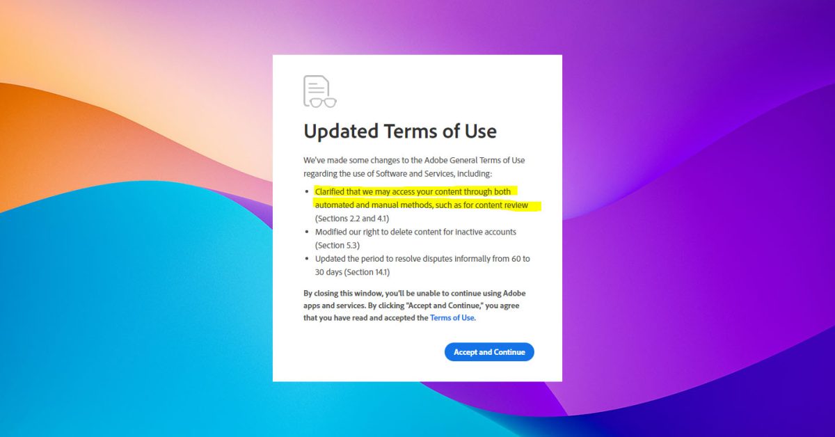 Change To Adobe Terms Conditions